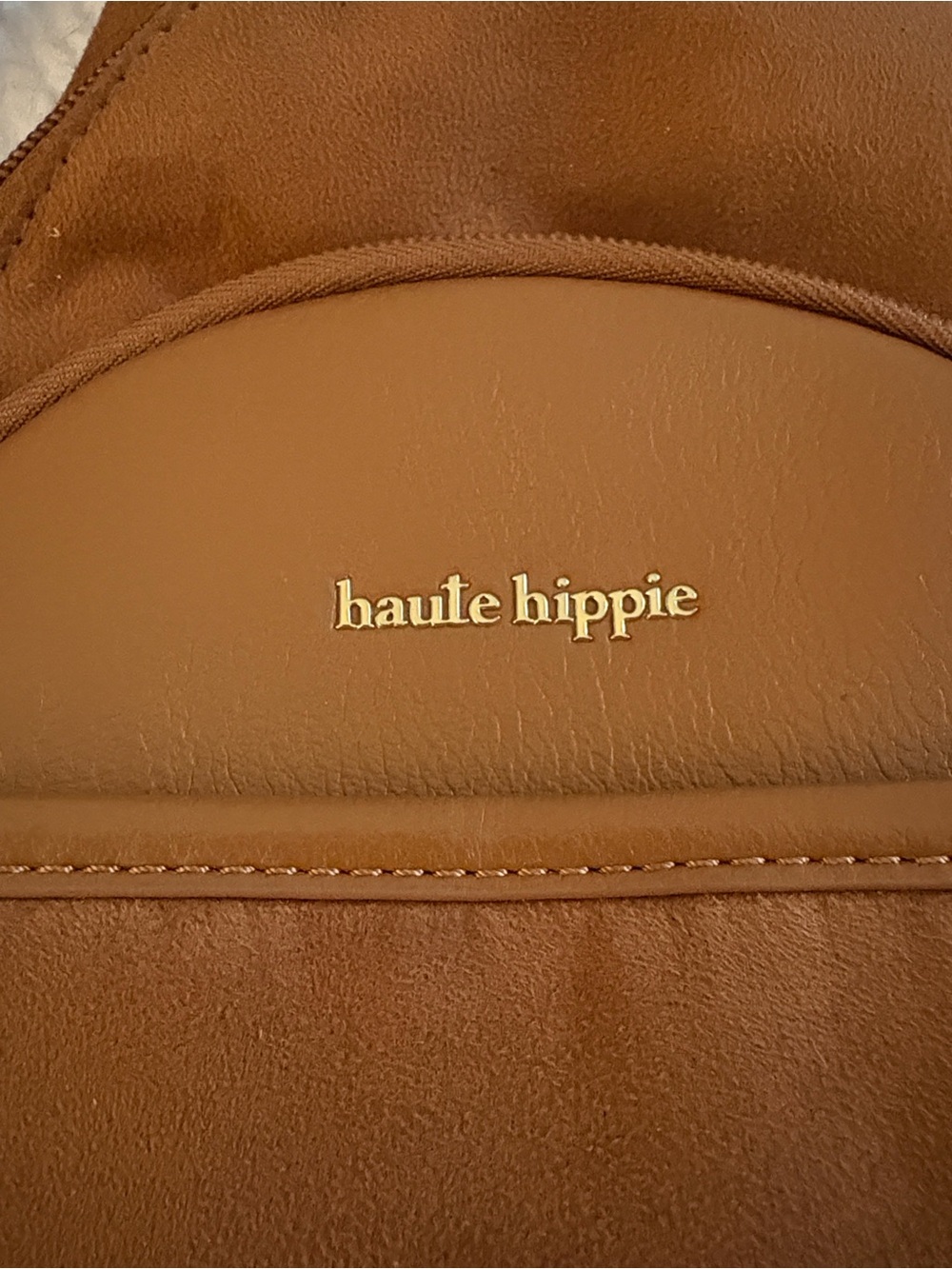 Haute Hippie Cognac Leather Shoulder Bag with Gold Logo